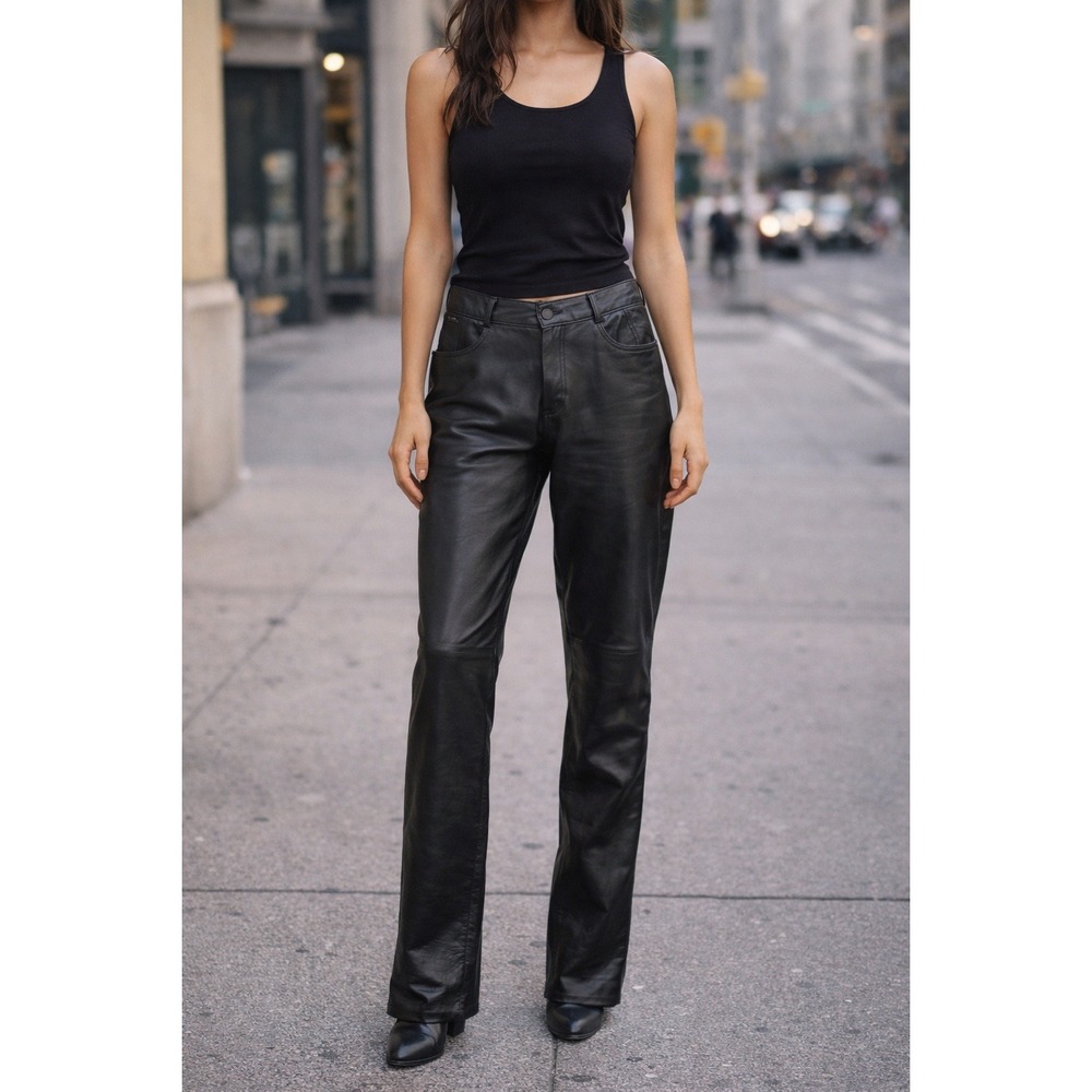 INC International Concepts Pants Women 10 Dark Brown Genuine Leather Lined Goth